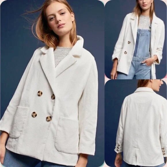Cartonnier Anthropologie Ivory Corduroy Oversized Peacoat Sm - Picture 1 of 8